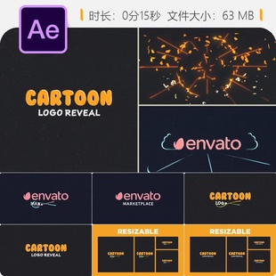 卡通LOGO动画AE模板彩色能量艺术二维角色动物火焰动画设计制作