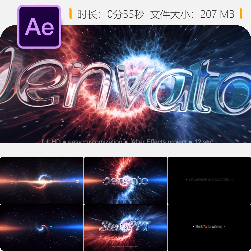 电影感玻璃质感折射特效LOGO片头动画AE模板4K高清视频素材合集