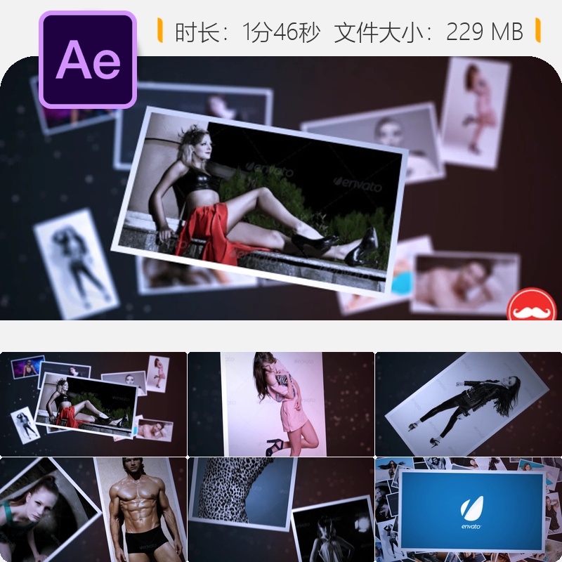 照片掉落幻灯片AE模板图片展示相册动画视频效果相册模板设计