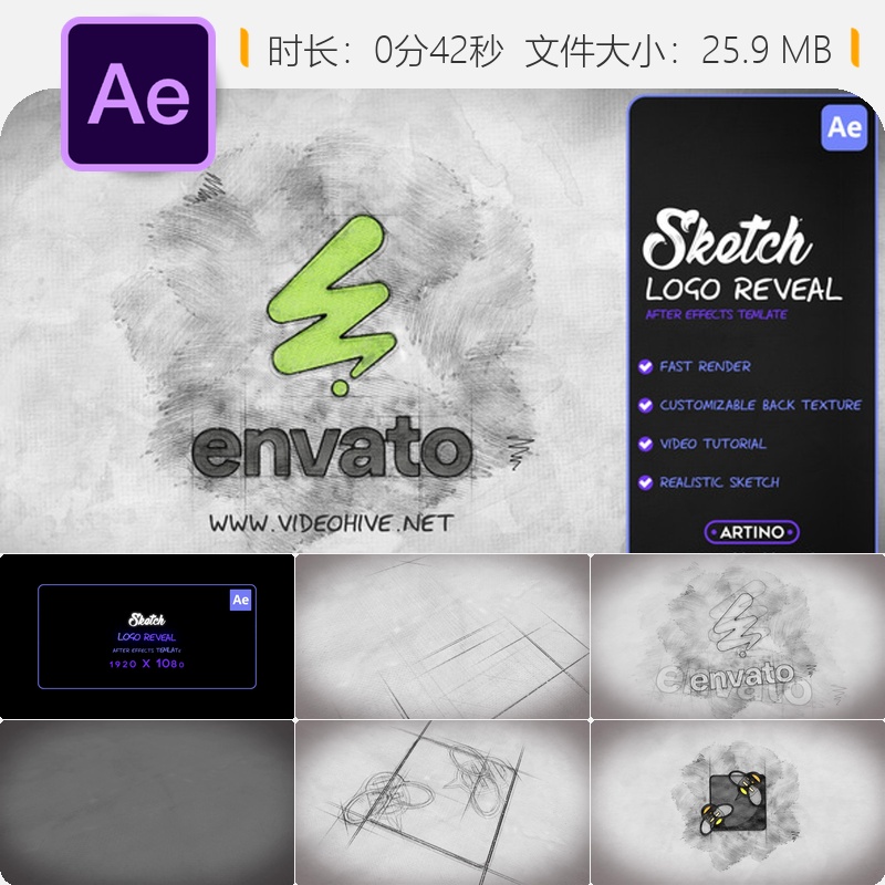 创意手绘艺术AE模板4K LOGO动画品牌定制设计工艺美学经典优雅