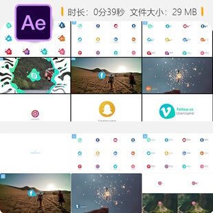 自媒体图标动画AE模板动态LOGO片头视频设计抖音自媒体平台展示