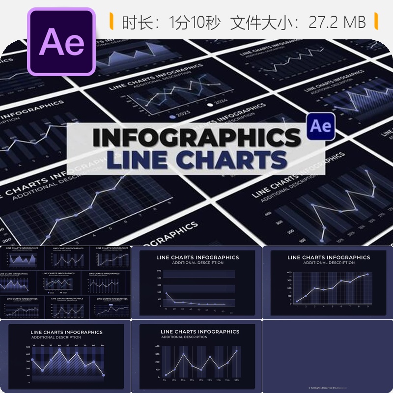 信息图表线条图表AE模板商业数据金融柱状图动画设计素材资源包