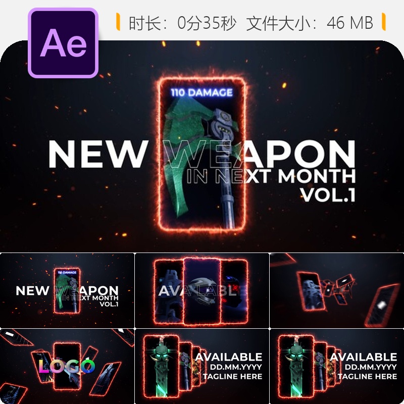 黑暗史诗卡通风格卡牌游戏开场预告片AE模板4K高清动态特效片头