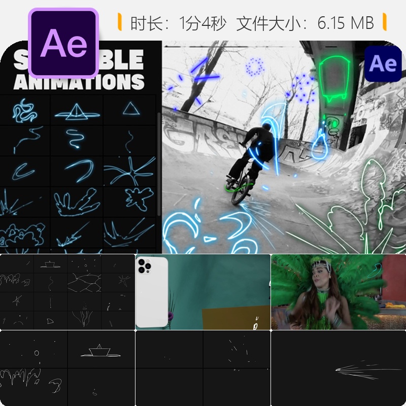 AE模板抽象涂鸦手绘卡通现代街头艺术动画视频素材特效元素合集
