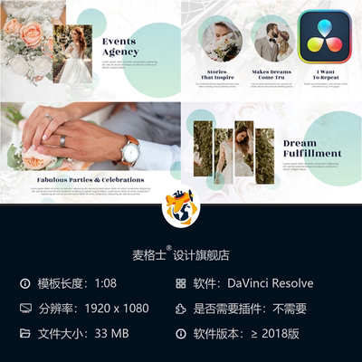 婚礼宣传视频模板 浪漫相册展示 婚庆机构活动 达芬奇