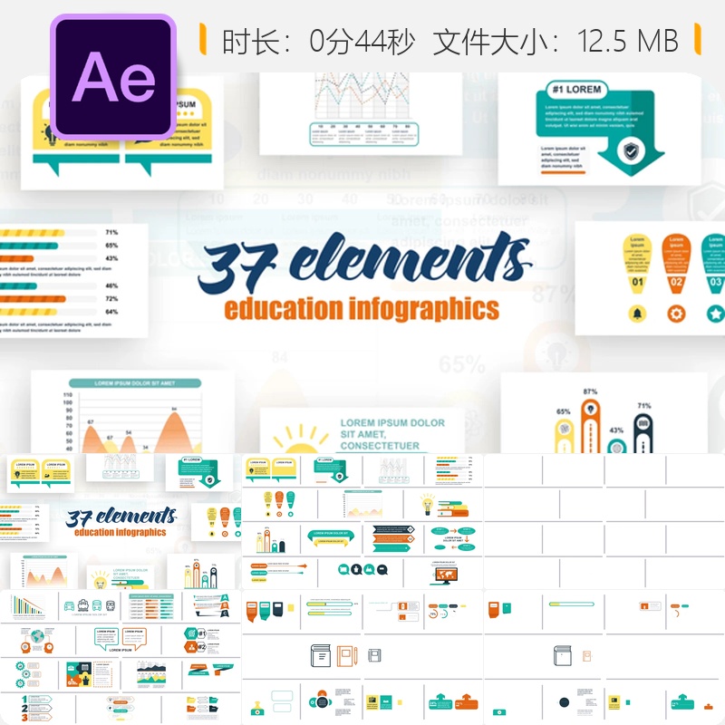 工业信息图表AE模板统计图表时间线图形元素工作流程设计素材