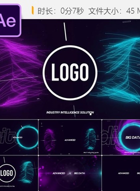 大数据故障风格AE模板LOGO动画科技感文字技术元素绿色紫色3D