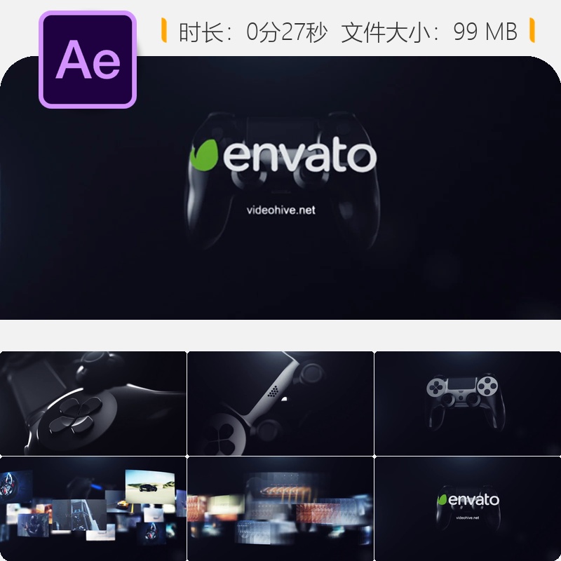 游戏主机电竞动作游戏AE模板4K广播技术展示片头开场动画特效