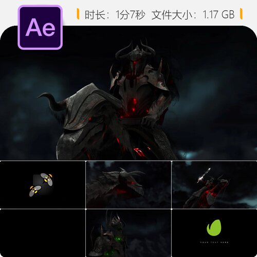 死亡骑士AE模板暗黑火焰剑马LOGO动画英雄游戏片头恐怖幽灵阴影