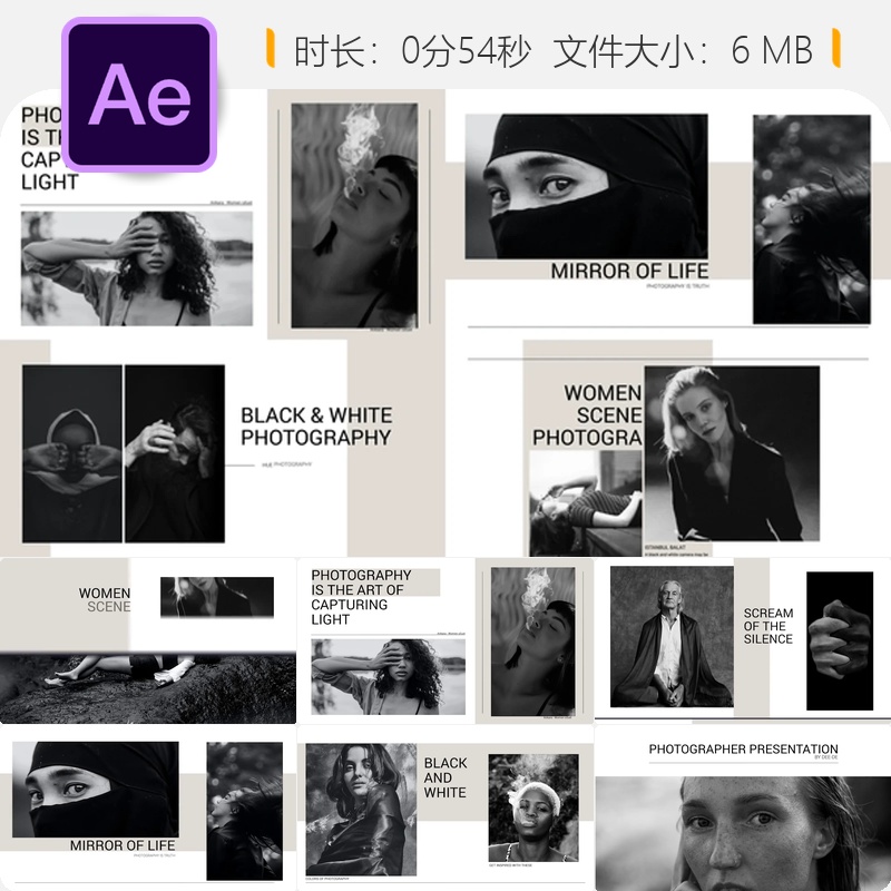 专业摄影师作品集展示AE模板全高清过渡遮罩视频展示效果