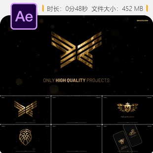 金色粒子奥斯卡颁奖典礼AE模板LOGO动画片头皇家公司艺术风格