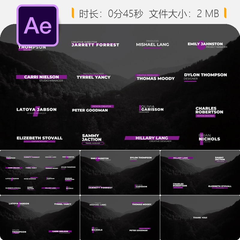 现代时尚商业动画AE模板黑色粗体动态下三分之一设计元素
