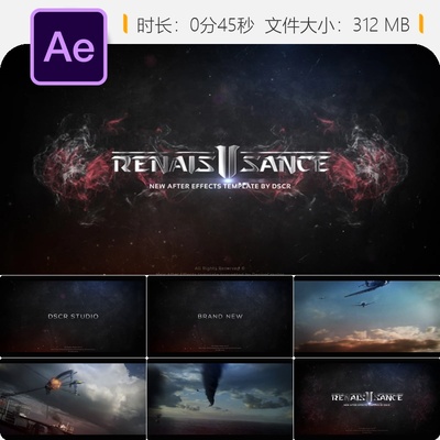 AE模板史诗级动态动作电影预告片黑暗大气战场游戏风格4K特效
