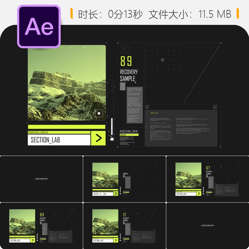 HUD数据监测科幻数字屏幕元素信息图形动画AE模板4K分辨率设计