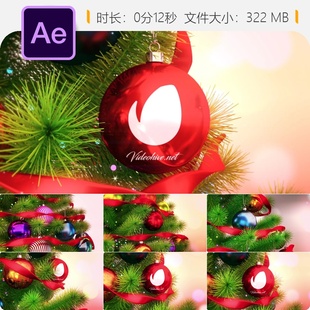 圣诞节日LOGO动画AE模板雪花粒子圣诞树新年祝福片头开场特效