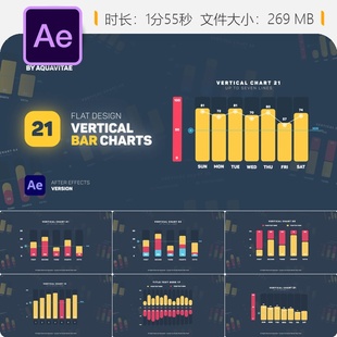 扁平化设计垂直柱状图AE模板商务科技信息图表动态动画效果展示