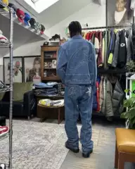 Corteiz Denim Jacket and Pants Set, Straight-Leg, Loose, Casual, European and American Celebrity Style, Hip-Hop, Rap, American Style
