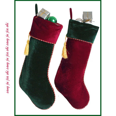 圣诞节红色圣诞袜丝绒高端圣诞树装饰挂件圣诞礼物袋子绿色大号袜