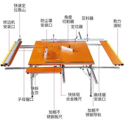 折叠木工工作台轨道推拉多功能锯台小型便携式子母推台锯机械倒装