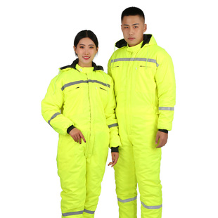 连体工作服冬季 加棉加厚全身防护服劳保冷库冻库维修防寒垂钓防尘
