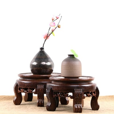 实木圆形花盆摆件工艺品底座大花瓶奇石头酒坛红木盆景托架鱼缸架