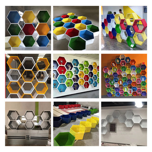 展厅模特地台烤漆展示台能力风暴橱窗蜂窝玻璃橱窗六边形镂空展台