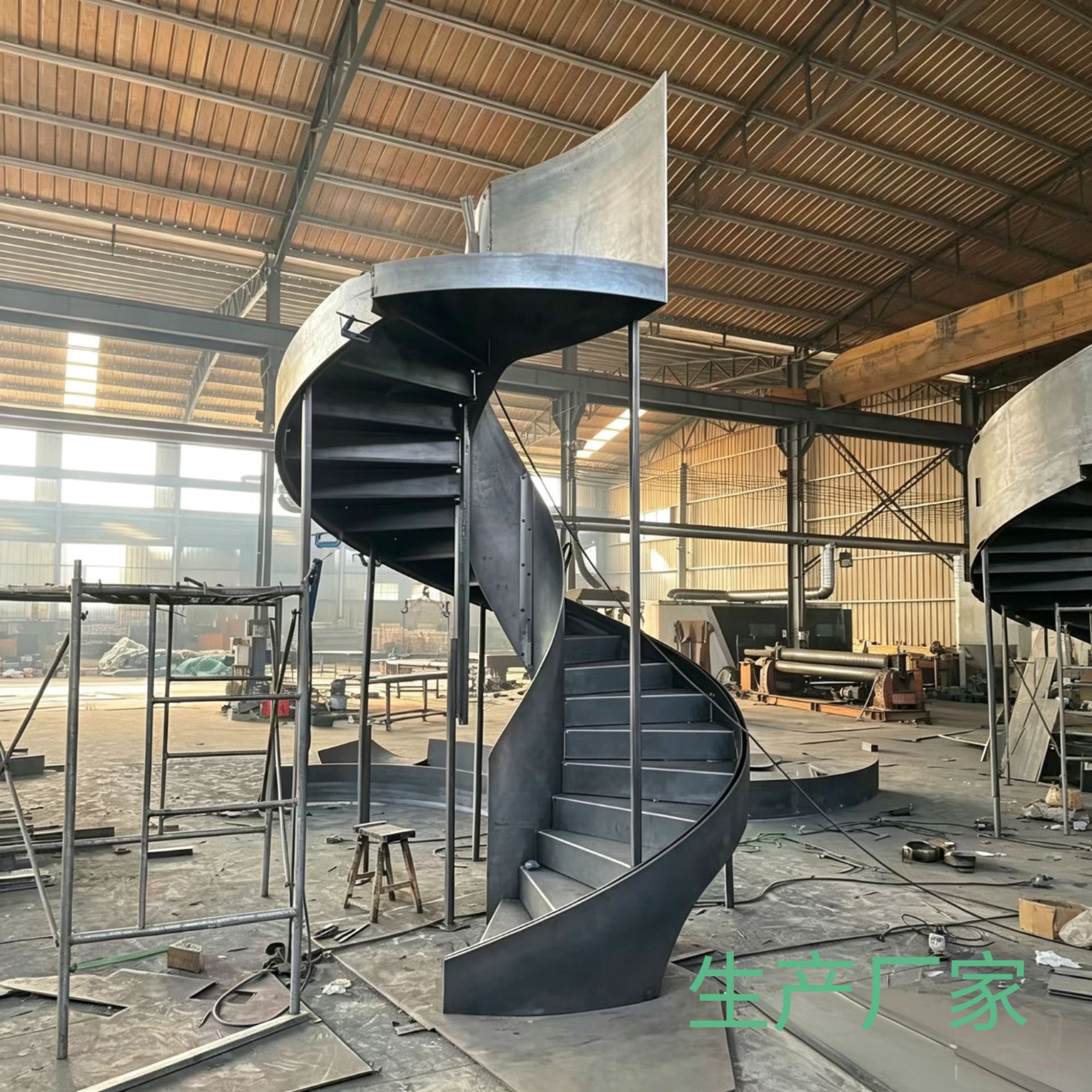 定制室外室内卷板旋转楼梯别墅自建房阁楼复式楼钢木实木踏板铁艺