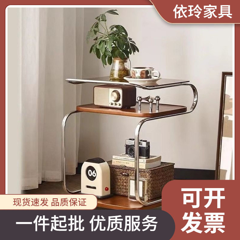 家用边几小推车带轮客厅中古风沙发茶几角几北欧可移动餐车置物架