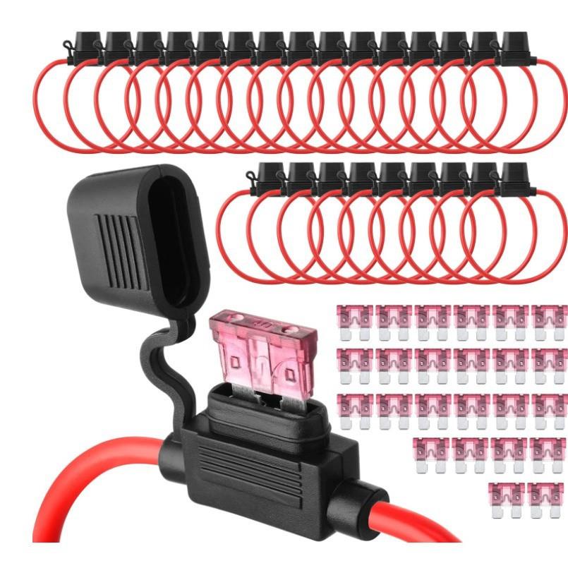 24件防水汽车替换内联保险丝支架ATC叶片保险丝10AWG40A