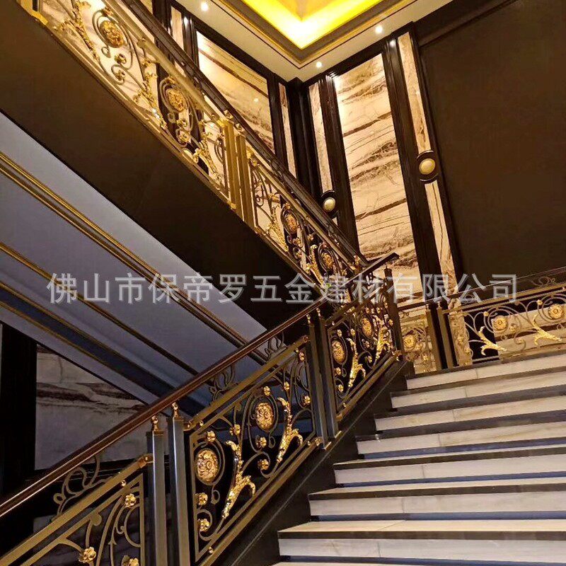 铝合金雕花镶花复古中式护栏别墅楼梯木头扶手栏杆