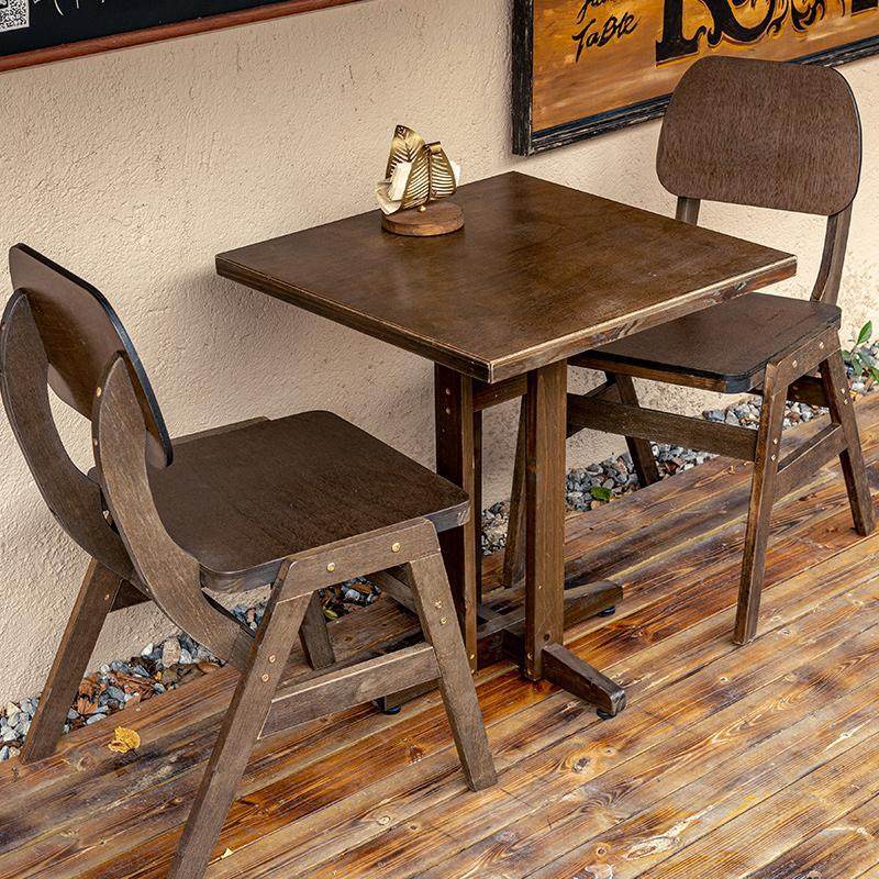 简易复古实木桌椅子多层实木板圆桌方桌休闲靠背椅小户型餐饮咖J&