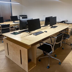 电脑桌台式工作台简约办公室桦木桌子员工位办公桌实木会议室长桌