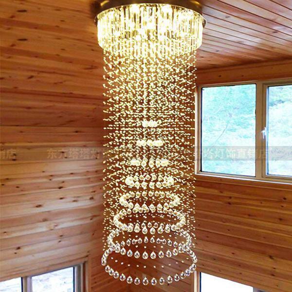 复式别墅跃层楼梯水晶灯长吊灯现代简约客厅豪华酒店工程大厅吊灯