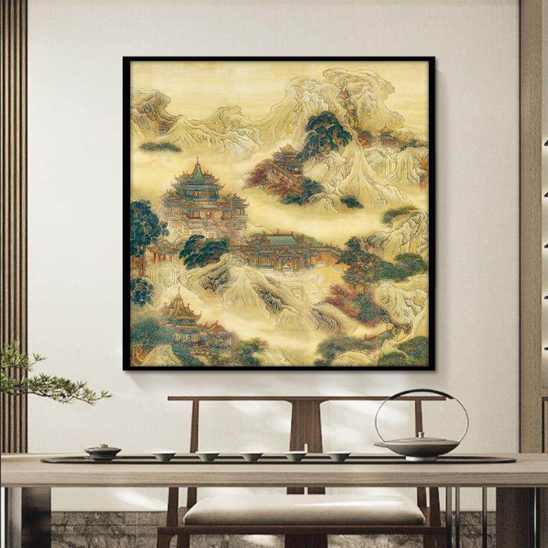 网红蓬莱仙境图画仙堂堂口背景山水挂画佛道装饰画神龛墙壁面装饰,金属材料及制品,金属加工件/五金加工件,淘宝优惠券,粉丝福利购,淘宝优惠卷