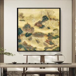 网红蓬莱仙境图画仙堂堂口背景山水挂画佛道装饰画神龛墙壁面装饰