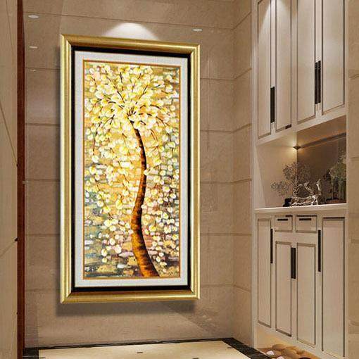 有框装饰画竖版油画浮雕树脂画立体装饰画 壁画 玄关挂画发财树