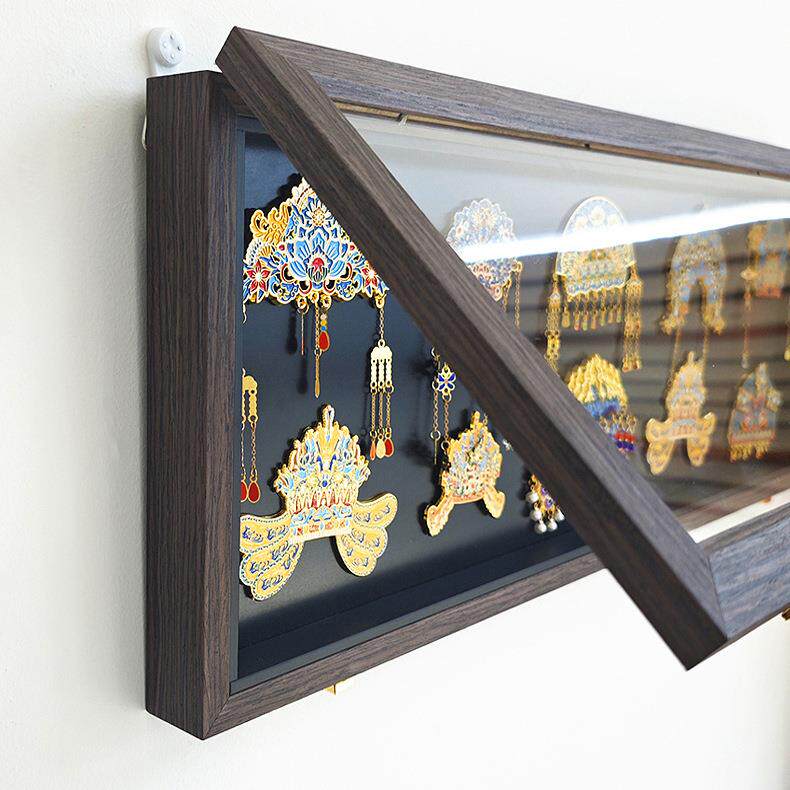 国博凤冠冰箱贴收纳盒防尘博物馆冰箱贴展示板实木相框黑板铁皮
