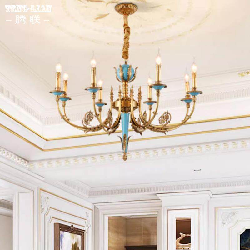 法式古典全铜吊灯欧式别墅中空客厅餐厅灯具复古卧室复式楼蜡烛灯