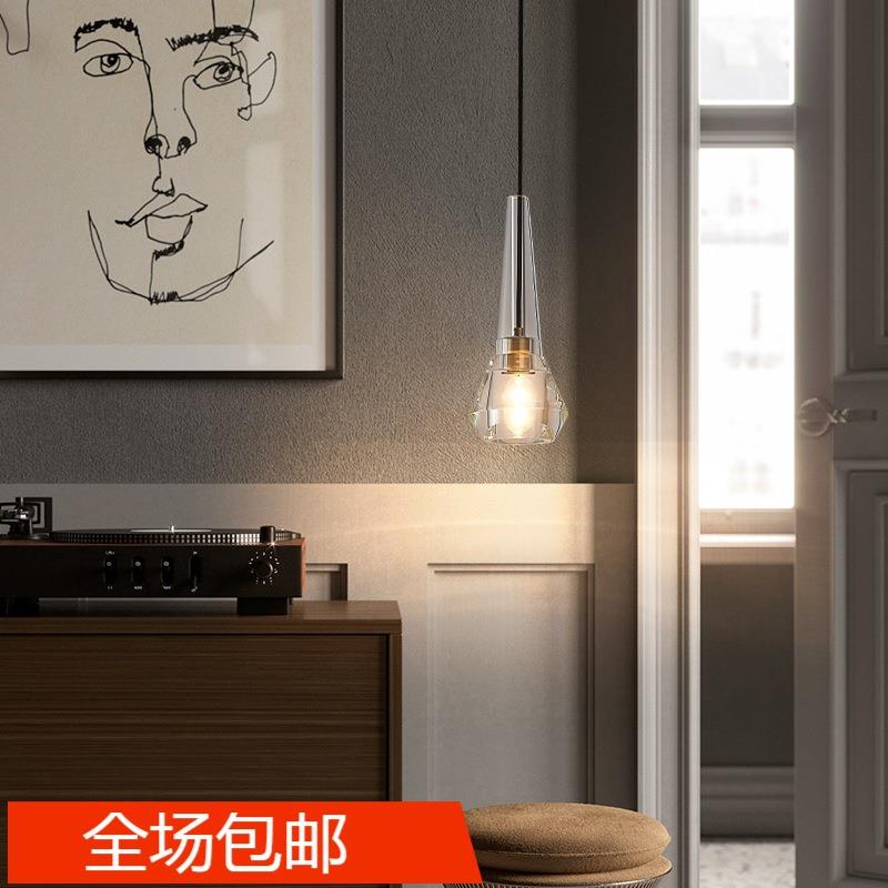 全铜轻奢后现代卧室床头水晶小吊灯北欧简约个性创意餐厅吧台吊灯