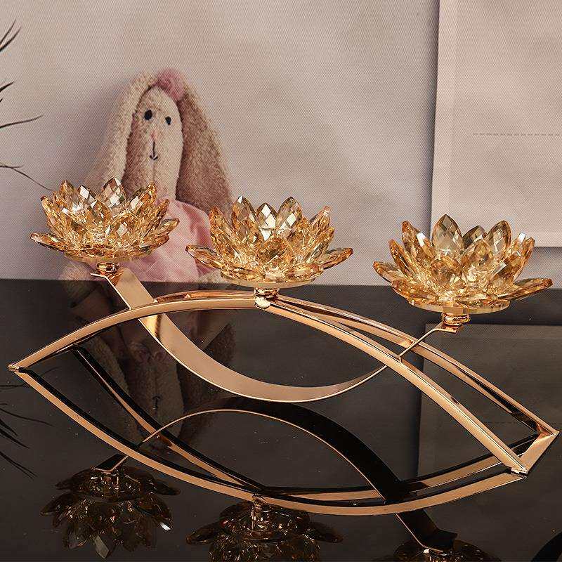 厂家欧式水晶新中式荷花家居客厅酒柜装饰道具装饰品轻奢摆件