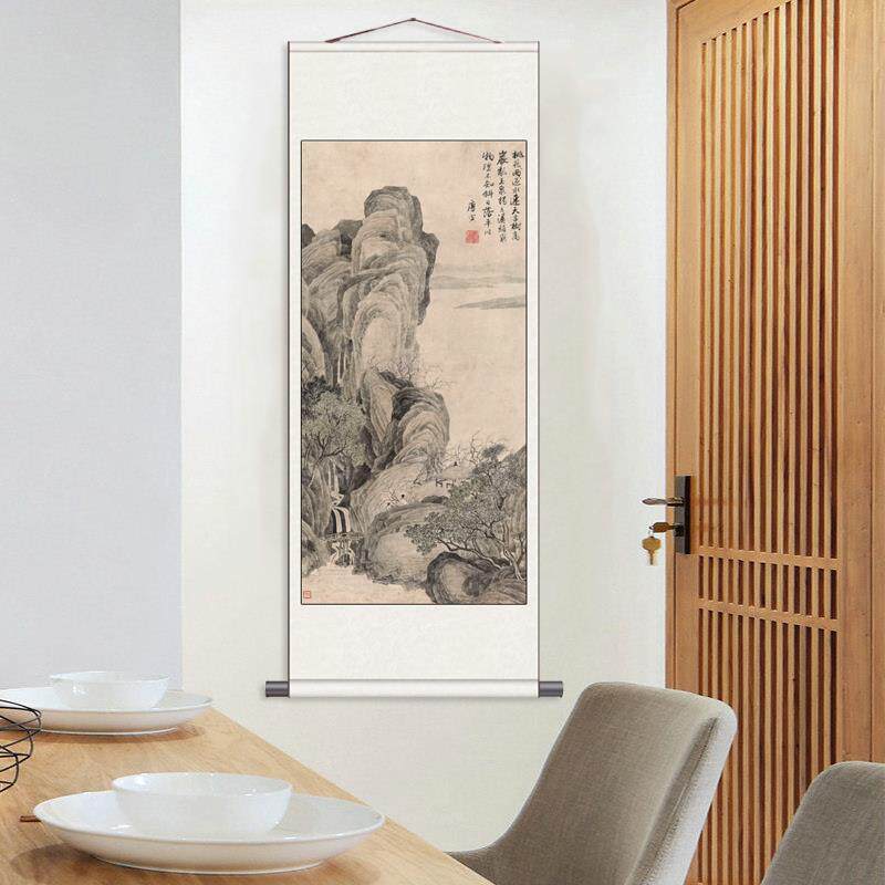 唐寅山水字画唐伯虎名家字画卷轴画风水装饰画明代挂画仿古书房画