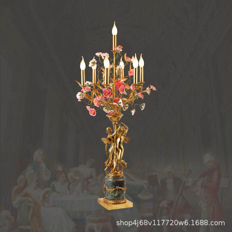 法式别墅客厅装饰台灯欧式奢华复古宫廷台灯大气挑空厅全铜大台灯
