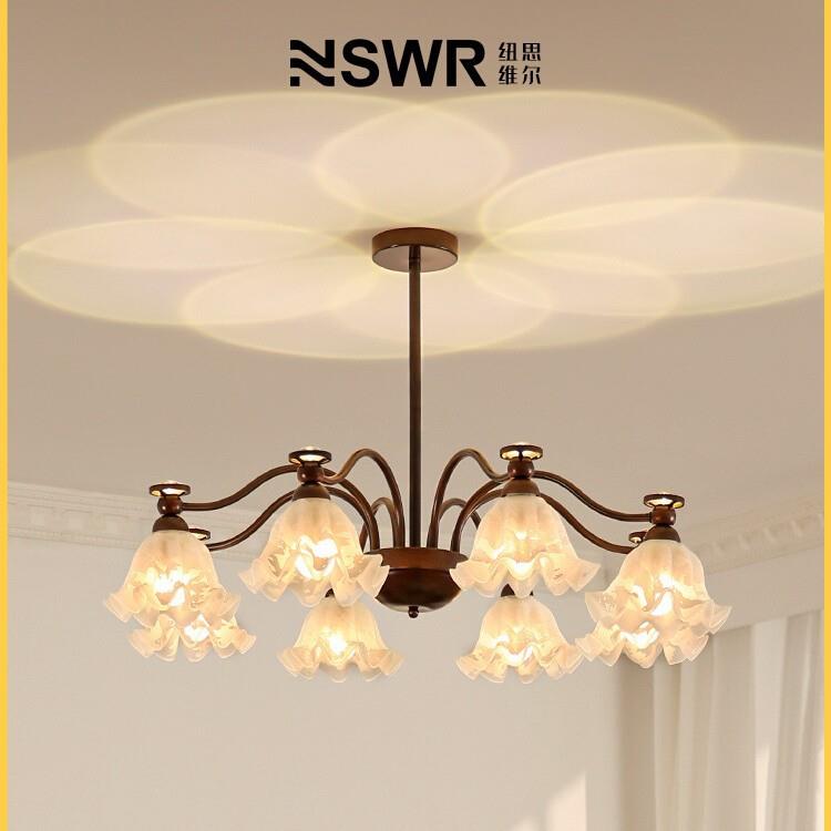 美式田园客厅吊灯中古风复古大厅主灯法式创意铃兰花餐厅卧室灯具