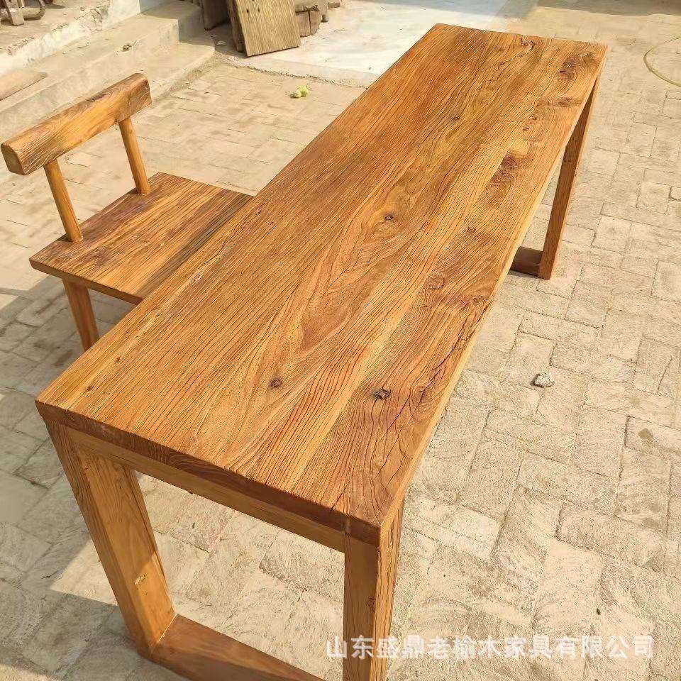 新中式实木长条门板喝茶桌老榆木茶桌客厅办公会客喝茶桌茶台