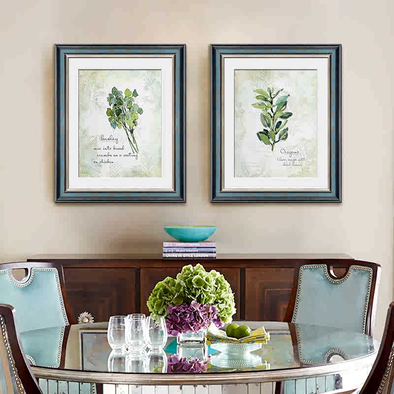 美式植物餐厅装饰画饭厅餐桌背景墙壁画客厅卧室床头实木挂画墙画图片