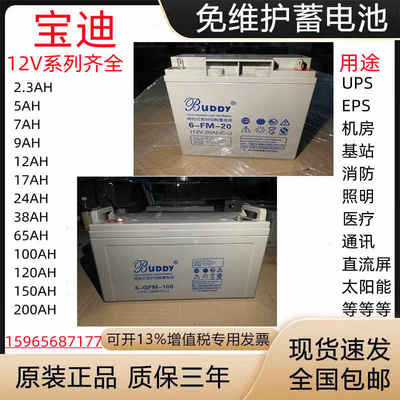 BUDDY宝迪蓄电池 6-FM12V24AH38AH65AH100AH UPS/EPS监控机房备用