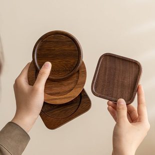 茶杯垫质咖啡茶垫轻奢家用办公室高级复古黑胡桃木隔热垫感实木