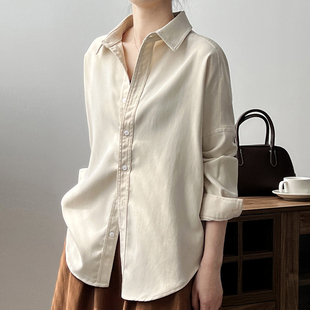 长袖米白衬衫女秋冬新款加厚磨毛叠穿打底衬衣设计感小众上衣外套