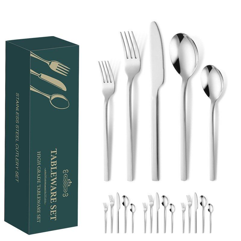 亚马逊不锈钢餐具方柄牛排刀叉勺20/30件套跨境创意餐具套装定制,餐饮具,西餐餐具套装,淘宝优惠券,粉丝福利购,淘宝优惠卷