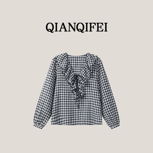 26C 复古荷叶边V领系带气质通勤衬衫 新款 036 13F